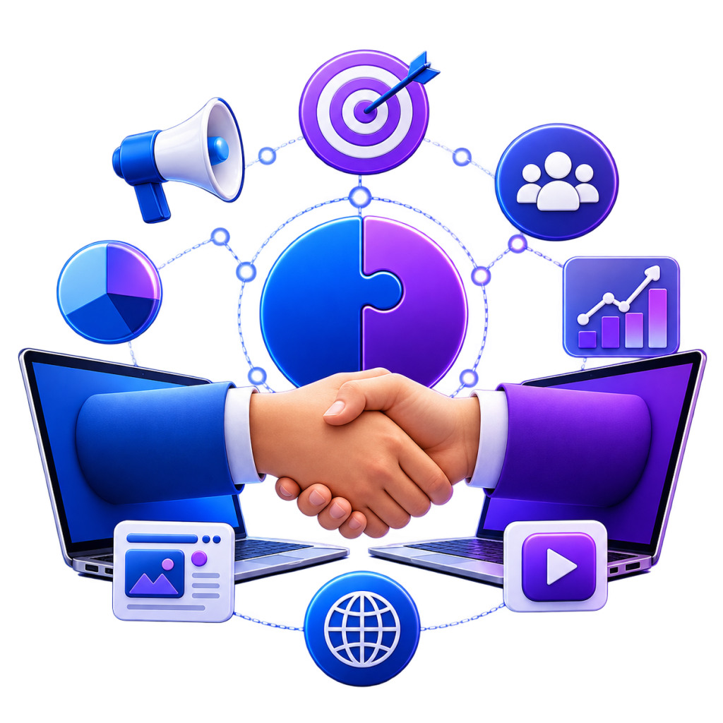 Ilustración de estrategia de marketing digital y captación de clientes